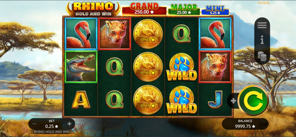 Rhino Hold and Win Gameplay
